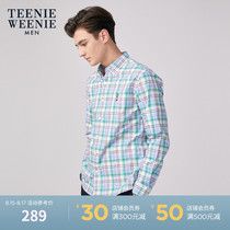 TeenieWeenie bear mens shirt spring thin trendy casual color plaid lapel long-sleeved shirt