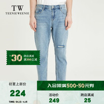 TeenieWeenie Little Bear Mens clothing Han version Fashion straight cylinder Broken Cave Jeans Youth Minus 100 Lap Pants