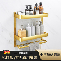 Free Punch Bathroom Containing Rack Wall-mounted Toilet Washroom Multilayer Shelve Toilet Towel Rack Wire Drawing Gold