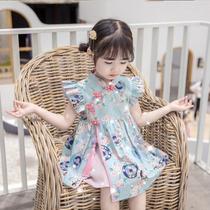 Korean girl treasure Girl Cheongsam skirt Summer Hanfu small childrens clothing Summer clothes Female baby princess dress wind clothes