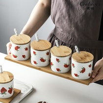 Kitchen salt box seasoning box creative strawberry seasoning box Nordic seasoning tank combination ceramic seasoning can set