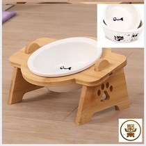Dog eating small table Bowl protection oblique mouth dog bowl Cat Basin single double bowl stainless steel ceramic drinking pet