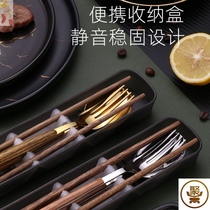 Chopsticks spoon lunch box fork three pieces portable tableware students working people portable wooden one person suit