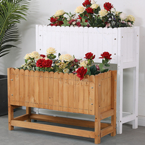 Anticorrosive wood flower box outdoor wooden courtyard large flowerpot balcony long solid wood flower trough outdoor rectangular planting box