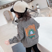 Girl Spring Autumn Jacket 2022 Windsuit Children Autumn Clothes Girl Foreign Air Blouse Baby Plaid Trendy 100 Hitch Jacket