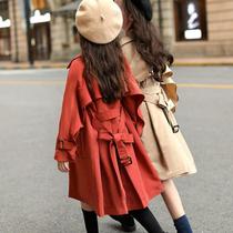 Girls windbreaker 2021 New Spring and Autumn Dress in the big childrens foreign style long childrens clothing English style little girl coat