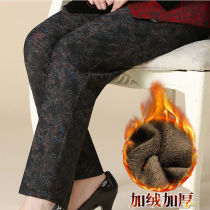 Elderly womens pants plus velvet thickened 70 grandma wear winter pants loose elderly mother elastic waist trousers wear