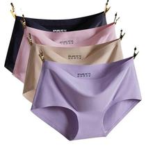4 pairs of seamless underwear womens sexy mid-waist ice silk cool one piece elastic large size briefs thin section