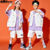 Childrens hip-hop trend clothing Boys hip-hop hiphop suit Girls jazz dance table Childrens performance clothing trend summer