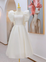 French light wedding dress satin simple white dress skirt can usually wear license registration small man Autumn