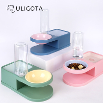 Pet High Foot Cat Bowl Protection Cervical Spine Double Bowl Automatic Drinker Dog Basin Dog Bowl integrated anti-overturning water bowl fixation