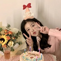 South Korea ins Net Red birthday bow smile hat cute felt non-woven baby one year old 100 day photo