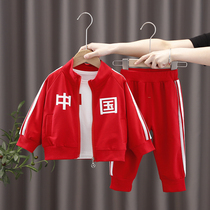Boys Three Piece Set China Red Baby Autumn Set Childrens Sports Competition Kindergarten Performance Womens Clothing