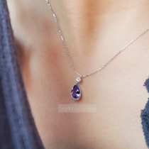 A jewellery natural sapphire tanzanite blue purple water drop jewel 18K white gold diamond necklace