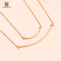 One word smile smile necklace womens collarbone chain simple temperament 18K gold rose gold color gold jewelry summer pendant