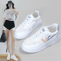 White shoes womens 2021 new spring and autumn hollow breathable non-smelly feet net shoes net casual sports shoes thick soleplate shoes