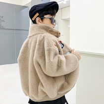 Boy plus velvet thick coat 2021 new childrens winter Lamb hair mink velvet leather hair one-piece coat Korean version