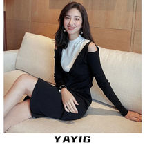 Yang Cai Yu with the same long-sleeved dress design slim body thin shoulder knee knitted long skirt temperament female loose