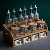 Nordic flavor pot seasoning box set household ceramic oil bottle pot salt jar glass kitchen supplies rack