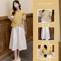 Summer Womens dress 2022 New big code Fat mm Thin Salt Ensemble Fried Street Temperament half fit dress Two sets