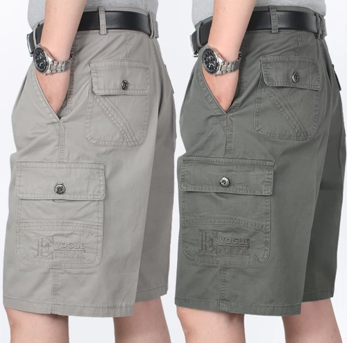 Шорты, хлопковый костюм, мужские штаны для отдыха, для среднего возраста, высокая талия, свободный крой