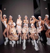 Minnies nightclub White Deep V sexy gogo costume bar performance suit