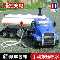 Double Eagle Electric remote control large tank truck sprinkler toy can sprinkle water fire truck engineering truck children Boy