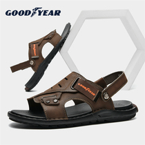 Goodyear Leather Sandals Mens Summer 2022 New Genuine Leather Outwear Beach Shoes Mens Drive Dual-use Sandals Men