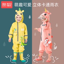 Children Conjoined Raincoat Boy Baby Rain Cape Elementary School Kids Nursery Dinosaur Rain Gear Rain Pants Suit