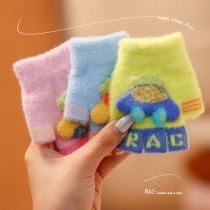 Infant gloves winter warm half fingers 1-3 years old 2 cute boys and girls knitted thick velvet antifreeze hand guard Korean version