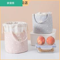 Thickened canvas lunch box bag hand water insulation bag round lunch box bag with rice tote bag student lunch