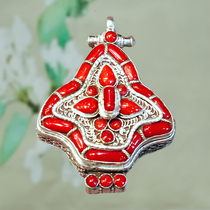 Nepal handmade s925 sterling silver gag box pendant Tibetan jewelry Buddhist necklace inlaid gems