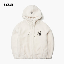 MLB official men and women lamb cashmere jacket NY sports casual hooded jacket White 21 autumn winter New JPF32