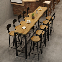 Vintage solid wood bar table and chair combination Commercial bar table Balcony wall high foot narrow table Leisure bar long table