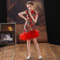 Childrens catwalk costume dress modified cheongsam retro performance suit foreign style fishtail dress girl dress summer
