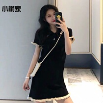 Short-sleeved weary wind dress 2020 new summer avocado green fungus edge polo lapel waist thin temperament