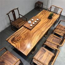 Solid wood board tea table desk walnut desk log Tea Table Table and Chair combination new Chinese big class table
