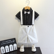 Boy suit suit summer handsome Korean version of childrens striped pants childrens casual suit flower girl dress
