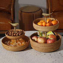 Nordic ins Golden multi-layer table fruit plate home living room coffee table brass rattan basket double layer dry sugar fruit Basin