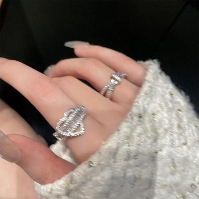 taobao agent High-end love heart cross zircon ring female ins niche design index finger ring light luxury exquisite open ring