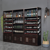 Wine cabinet against the wall commercial simple iron red wine rack European style floor wine cabinet wine cup holder bar Industrial Wind