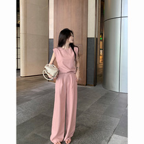 Tea system wears summer dress with a complete set of fat thin salt line light broad leg pants two pieces of summer dress