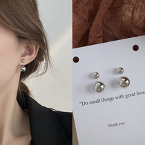 S925 Silver Needle Simple Metal Ball Personality Stud Earrings Cold Wind A Two-Wear All-Match Temperament Style Internet Celebrity Earrings