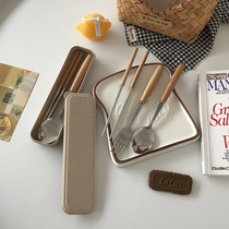 Cutlery Chopsticks Spoon Suit Students Portable Office Workers Chopsticks Box Cute Stainless Steel Fork Three Sets Single