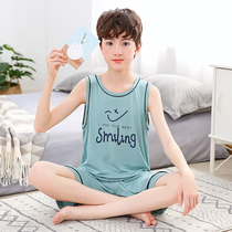 Childrens pajamas Boys summer thin modal vest suit Short-sleeved air-conditioning clothes Medium and large boy boys home clothes