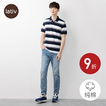 lativ Chengyi mens cotton mesh striped polo shirt short-sleeved top Paul shirt summer new half-sleeve mens clothing