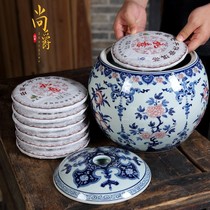 Jingdezhen ceramics tea pot antique blue and white porcelain Puer tea jar storage jar home decoration ornaments