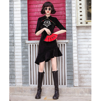 Black cheongsam female winter young 2021 new autumn and winter long sleeve girl improved winter padded fishtail skirt