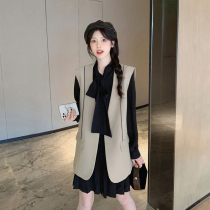 Europe station autumn dress new casual fashion foreign shirt dress small black skirt vest high two pieces of set women