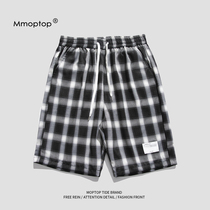 MMOPTOP black and white plaid shorts mens trend national trend loose summer port style hip hop Harajuku sports five-point pants